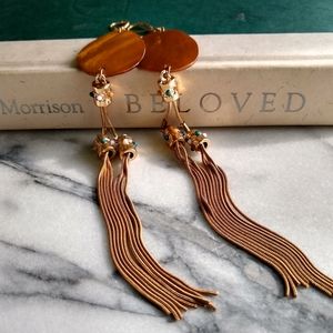 Earrings dramatic dangle long gold tone pierced lux